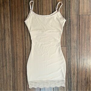 I Am Yummie Nude Shapewear Slip Long Braless Shaper Small Dress Lace Hem Cami